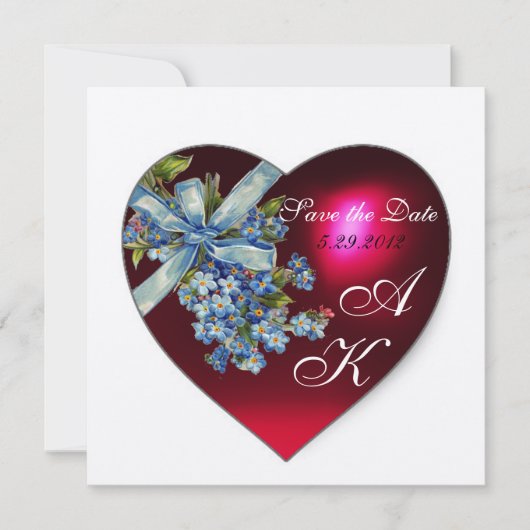 赤いハート&メ忘れノモノグラムホワイトシャンパン 招待状 (正面)