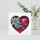 赤いハート&メ忘れノモノグラムホワイトシャンパン 招待状 (スタンド正面)