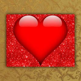 赤いハート、レッドグリッターバレンタイン シーズンポストカード