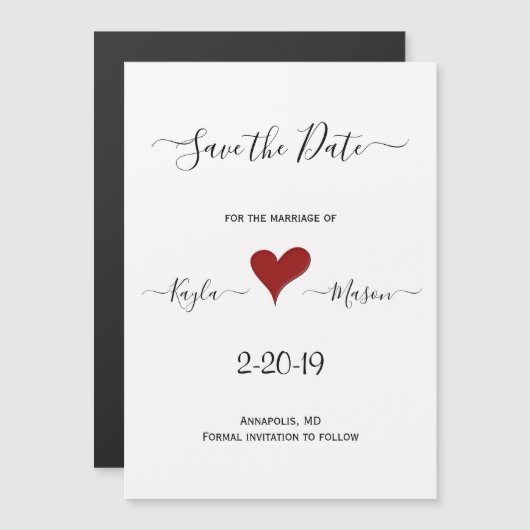 赤いハート | 手書き風 磁石 セーブ・ザ・デート (正面/裏面)