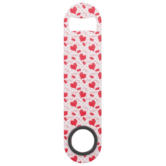 赤いハート、文字、"愛する"、赤と白。 スピード栓抜き (正面)