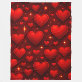 赤いハート（星付き） フリースブランケット