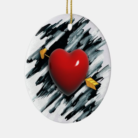 赤いハート(水彩の背景を絵画含む) セラミックオーナメント (右)