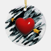 赤いハート(水彩の背景を絵画含む) セラミックオーナメント (正面)