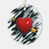 赤いハート(水彩の背景を絵画含む) セラミックオーナメント (左)
