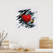 赤いハート(水彩の背景を絵画含む) ポスター (キッチン)