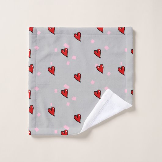 赤いハート（灰色） ウォッシュタオル (ウォッシュタオル)