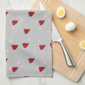 赤いハート（灰色） キッチンタオル (四つ折り)