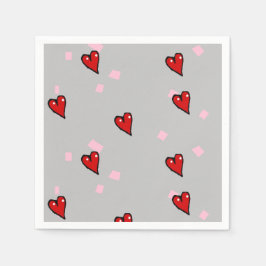 赤いハート(灰色) スタンダードカクテルナプキン