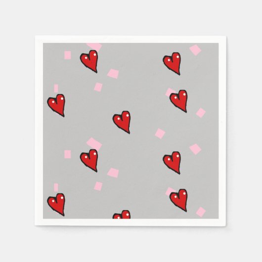 赤いハート（灰色） スタンダードカクテルナプキン (正面)