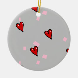 赤いハート(灰色) セラミックオーナメント