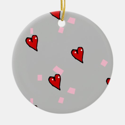 赤いハート（灰色） セラミックオーナメント (正面)