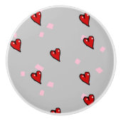 赤いハート（灰色） セラミックノブ (正面)