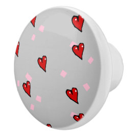 赤いハート(灰色) セラミックノブ