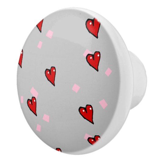 赤いハート（灰色） セラミックノブ (右)