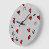 赤いハート（灰色） ラージ壁時計 (傾斜)