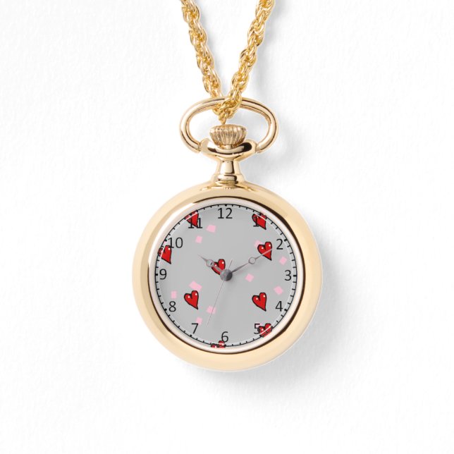 赤いハート（灰色） 腕時計 (正面)