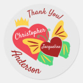 赤いハート、蝶ありがとう ラウンドシール (正面)