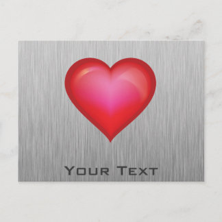 赤いハート;金属調の ポストカード