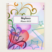 赤いハート、青い星、カラフルカスタマイズ プランナー手帳 (正面)