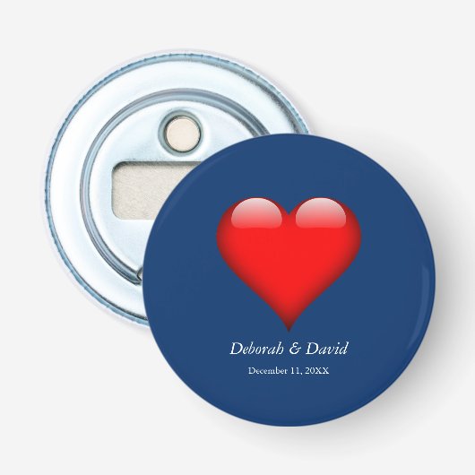 赤いハート 青い モダン ミニマリスト ウェディング 栓抜き (正面)