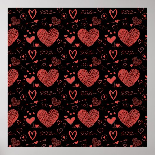 赤いハート – 黒い背景 ポスター (正面)