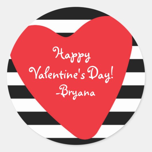 赤いハート 黒白 バレンタイン ステッカー (正面)