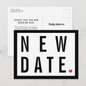 赤いハート 黒 白 新しい日付 延期 結婚式 案内ポストカード (正面/裏面)