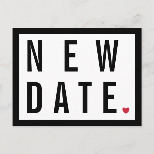 赤いハート 黒 白 新しい日程 延期 結婚式 案内ポストカード (正面)