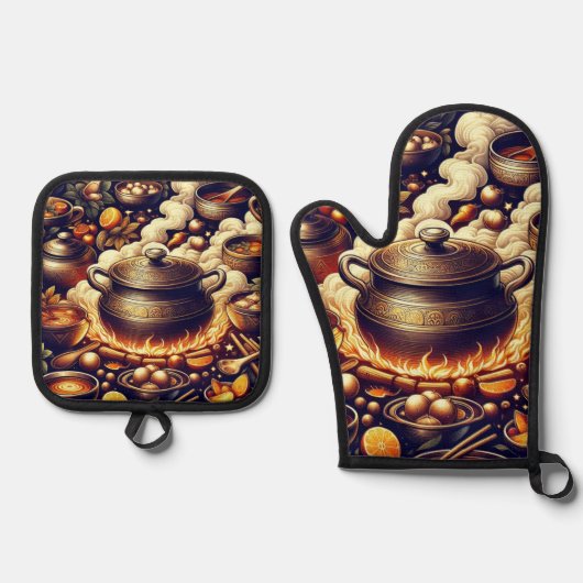 赤いハートDe付き銀耐熱性オーブンミット 鍋つかみ&鍋敷きセット (正面)