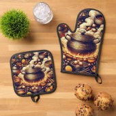 赤いハートDe付き銀耐熱性オーブンミット 鍋つかみ&鍋敷きセット (トップダウン)