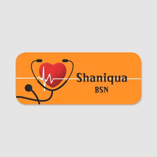 赤いハートEKGおよび聴診器メディカルタンゲリン 名札 (正面)