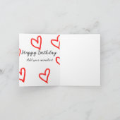 赤いハートshapehappy誕生日の追加の名前文字シンプル カード (内部)