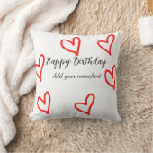 赤いハートshapehappy誕生日の追加の名前文字シンプル クッション (ブランケット)