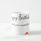 赤いハートshapehappy誕生日の追加の名前文字シンプル コーヒーマグカップ (中央)