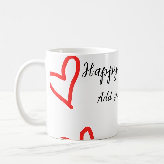 赤いハートshapehappy誕生日の追加の名前文字シンプル コーヒーマグカップ (左)