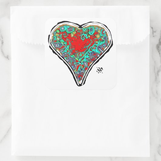 赤いハートv2.1の秘密の構造ステッカー スクエアシール (バッグ)