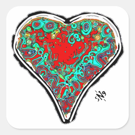 赤いハートv2.2正方形のシールの秘密の構造 スクエアシール (正面)