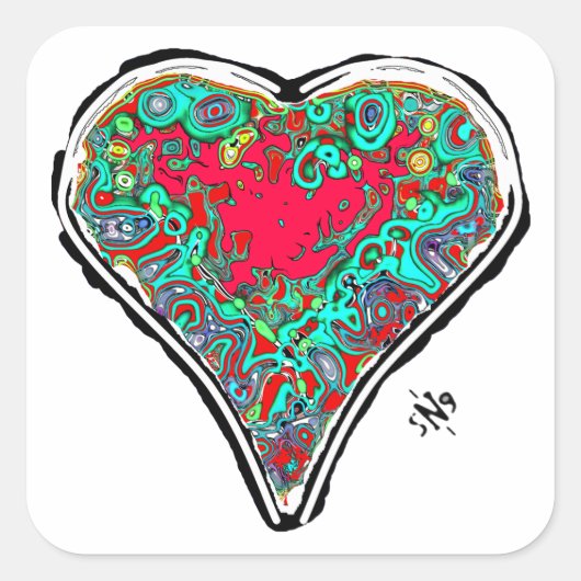 赤いハートv3正方形ステッカーの秘密構造 スクエアシール (正面)