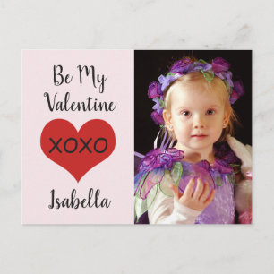 赤いハートxoxo写真"Be My Valentine." シーズンポストカード