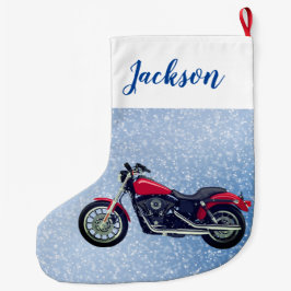 赤いバイクと雪 ラージクリスマスストッキング