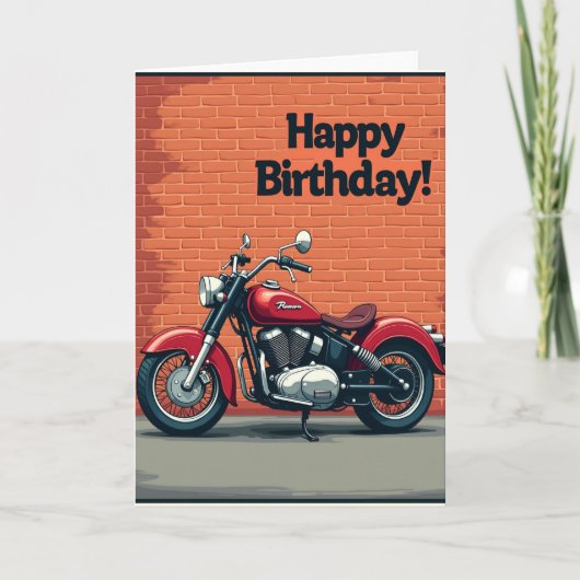 赤いバイクのバースデーカード カード (正面)