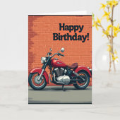赤いバイクのバースデーカード カード (黄色い花)