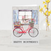 赤いバイサイクルと花かご夏の誕生日 カード (黄色い花)