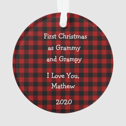 赤いバイソン柄 - 赤ちゃんの写真 - 祖父母 オーナメント (裏面)