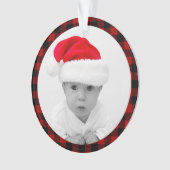 赤いバイソン柄 - 赤ちゃんの写真 - 祖父母 オーナメント (正面)