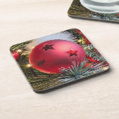 赤いバウブルクローズアップビューのコースター コースター (左側)