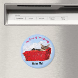 赤いバスケットの可愛い眠る子カスタム猫の写真 マグネット