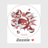 赤いバスケットボールが女の子のジャージー番号を星にする シール (シート)