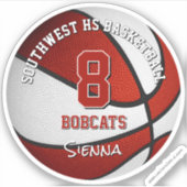 赤いバスケットボールのチームカラーの子供の名前 シール (正面)